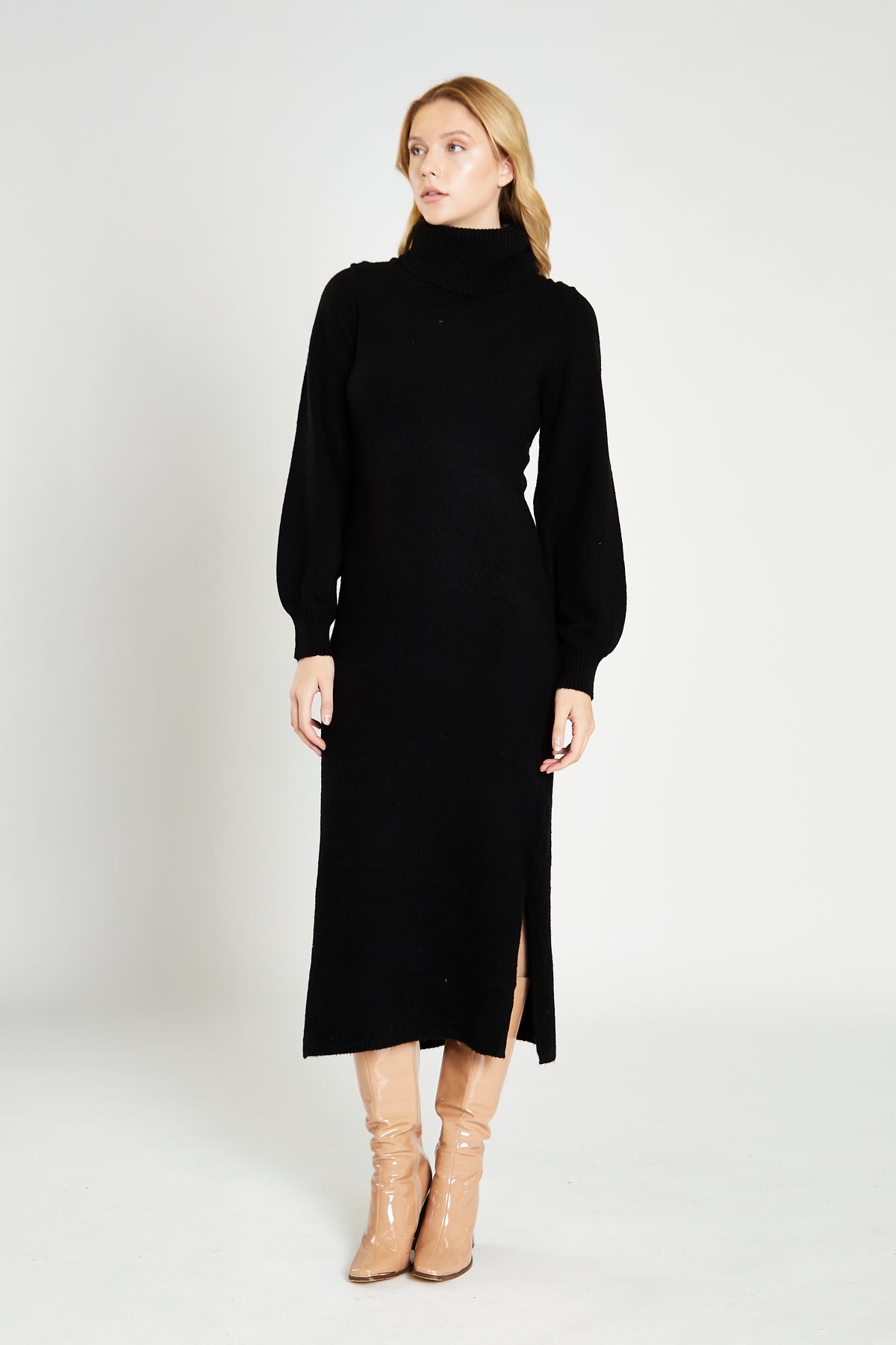 Glamorous Black Knitted High Neck Midi Dress