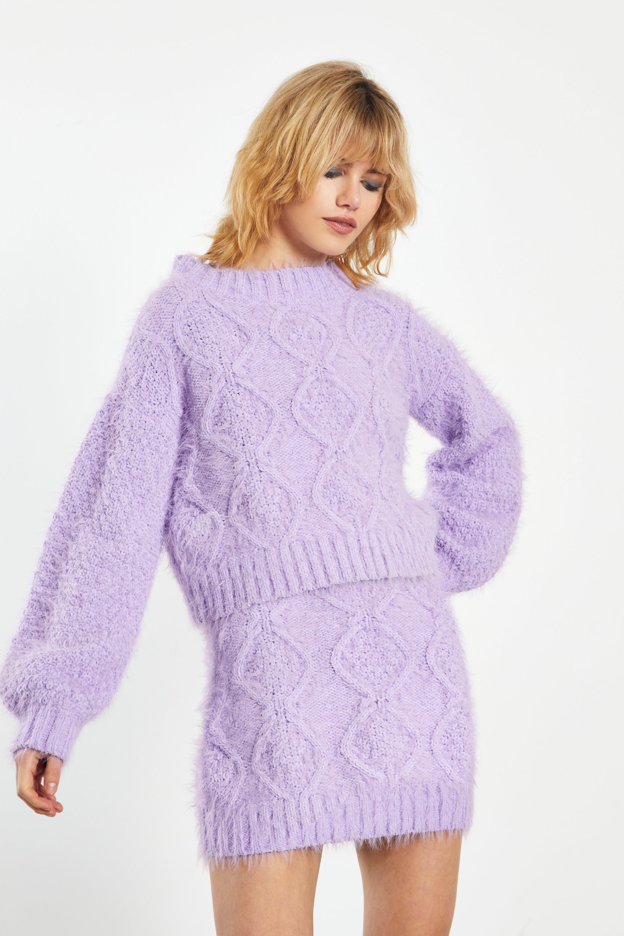 Glamorous Lilac Cropped Jumper with Front Cable Knit Detail