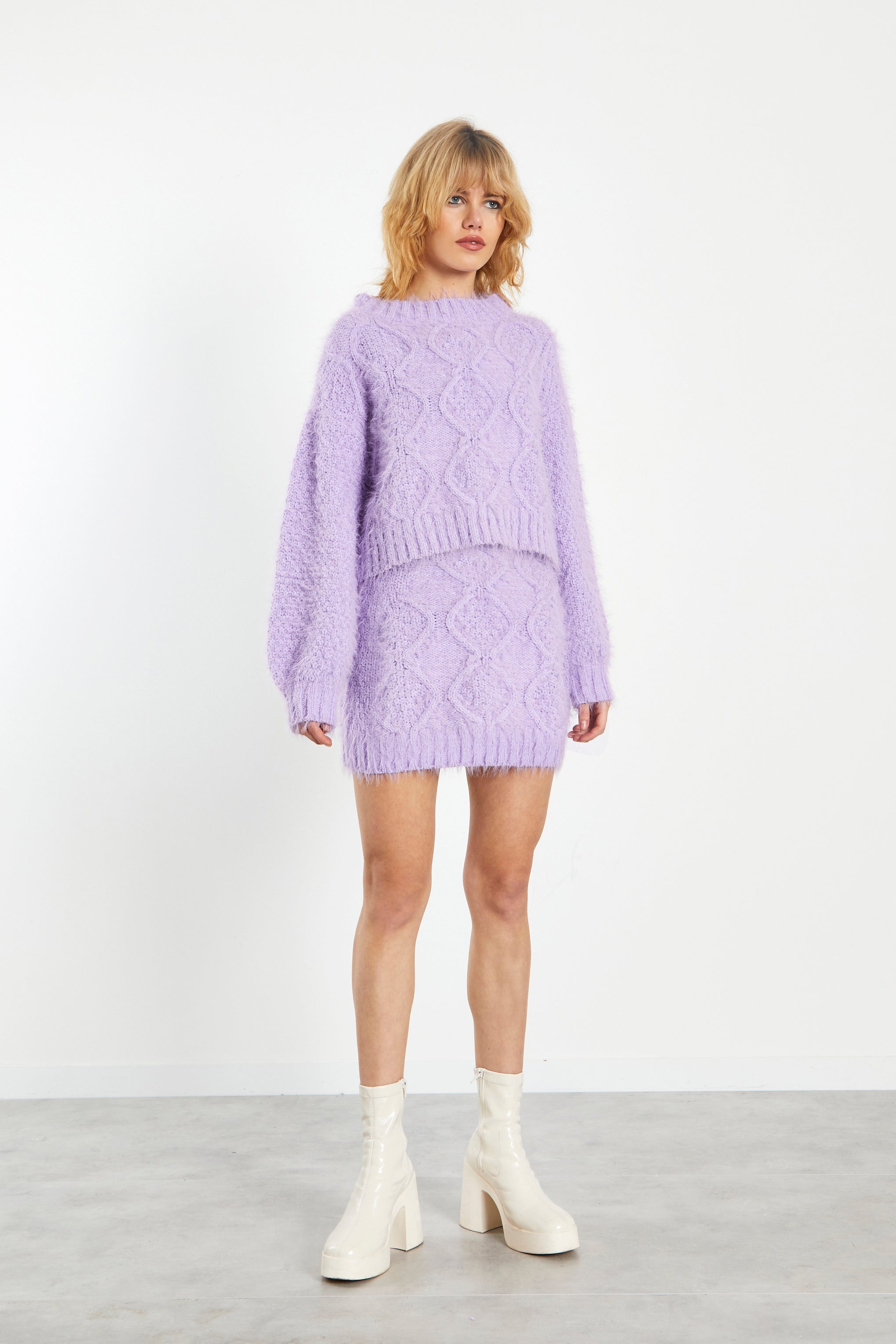 Glamorous Lilac Mini Skirt with Front Cable Knit Detail Glamorous