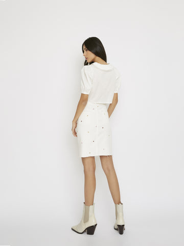 White Crochet Collar Cropped Blouse