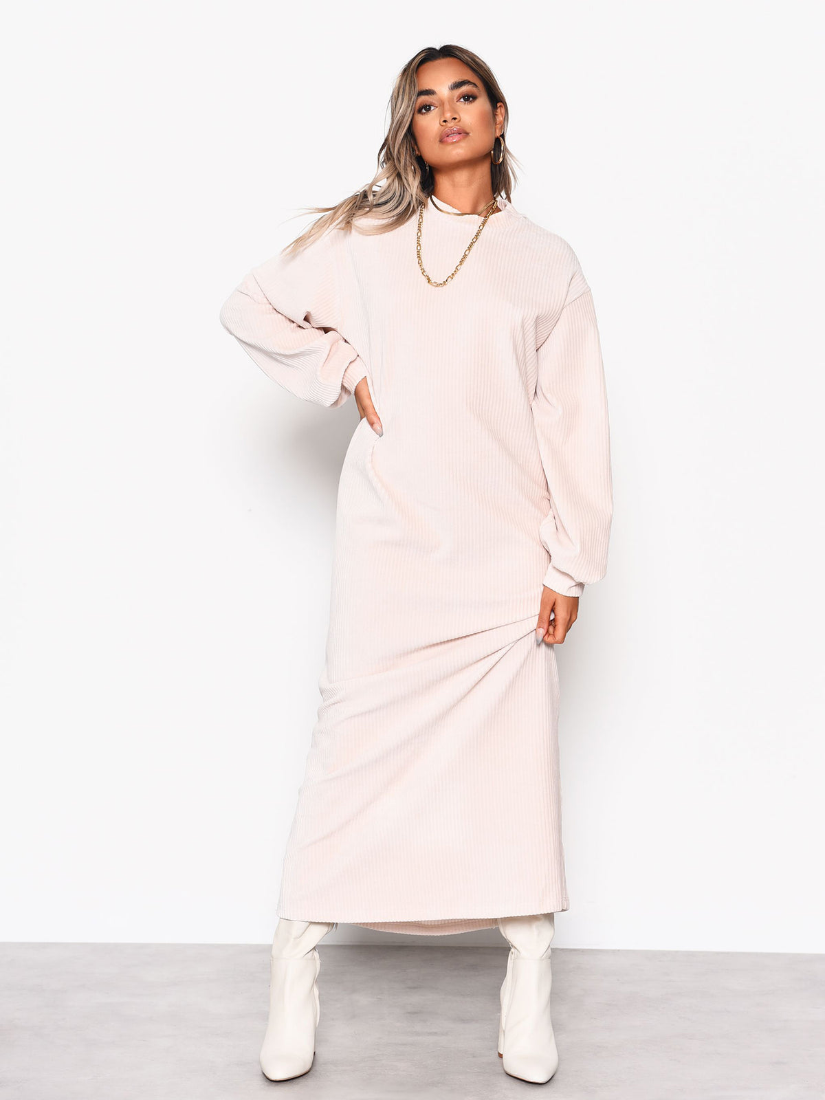 Cream Soft Ribbed Long Sleeve Midi Dress Cream Soft Ribbed Long Sleeve Midi Dress