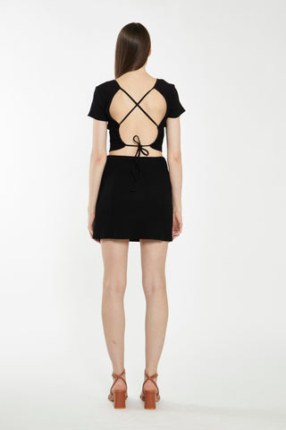 Black Rib Side Split Mini-Skirt
