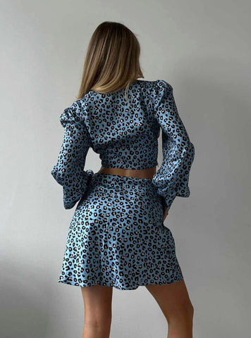 Glamorous Blue Leopard Print Mini Skirt