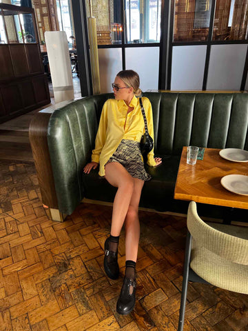 Glamorous Yellow Sketch Stripe Bias Cut Mini Skirt