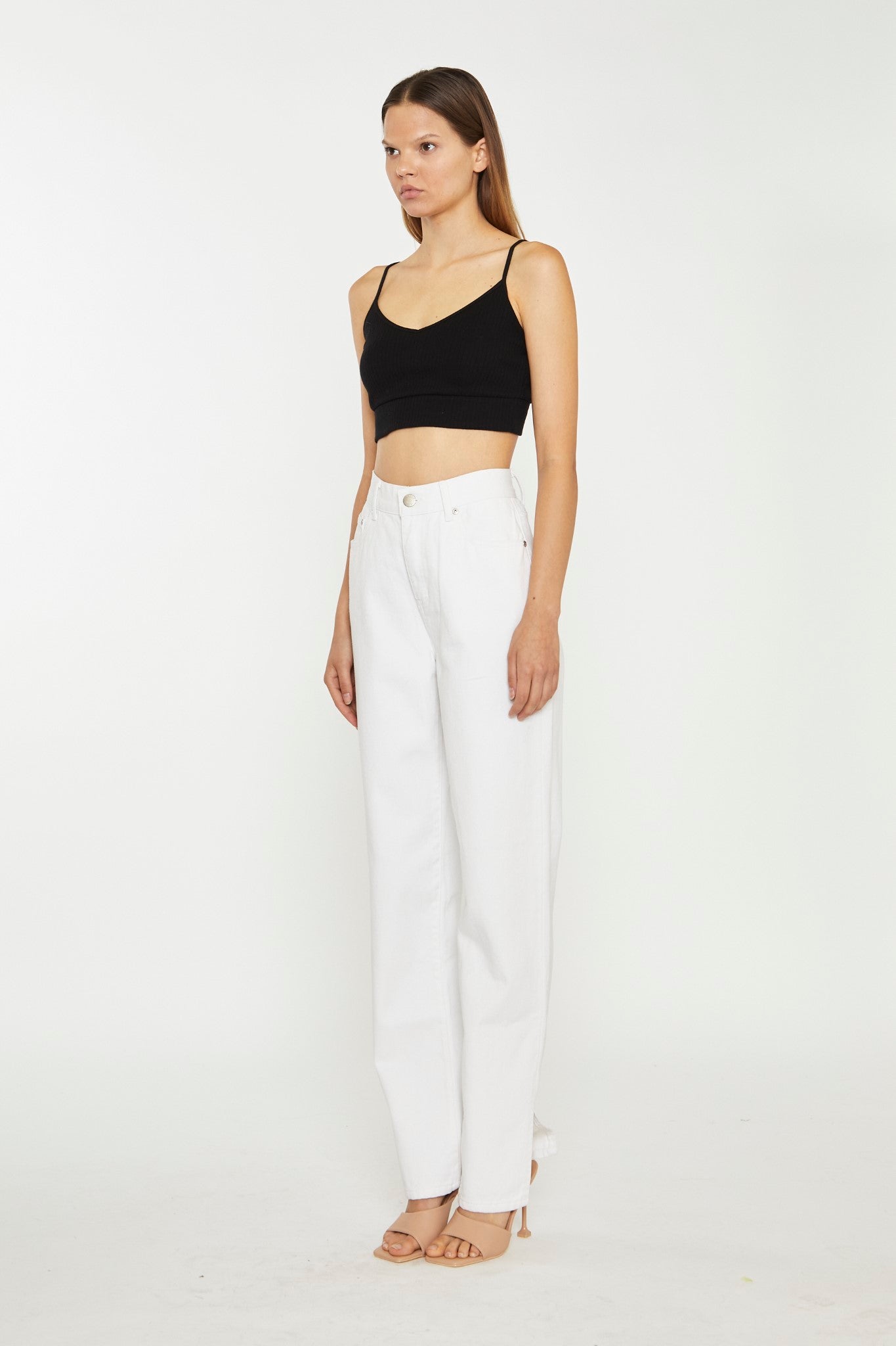 White High-Waisted Side Split Jeans