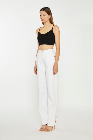 White High-Waisted Side Split Jeans