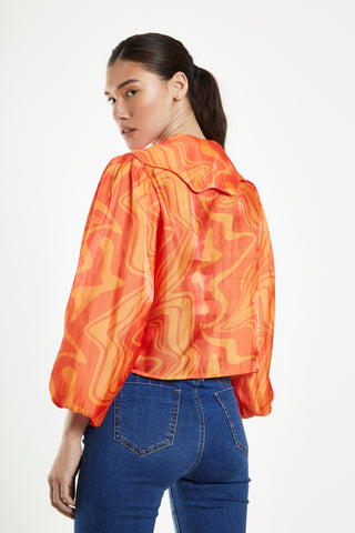 Glamorous Orange Marble Boxy Shirt with Statement Collar