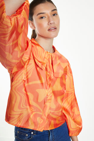 Glamorous Orange Marble Boxy Shirt with Statement Collar