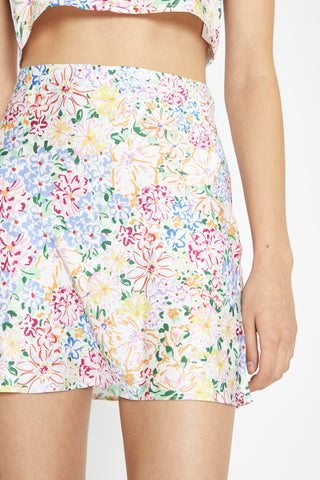Painted Multi-Floral Bias-Cut Mini-Skirt