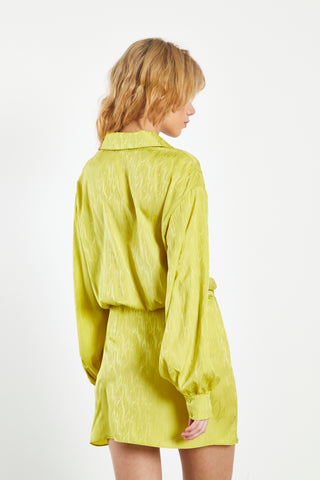 Glamorous Lime Satin Jacquard Tailored Mini Shirt Dress