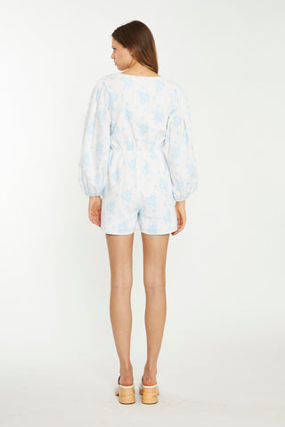 Blue Wallpaper Floral Wrap Playsuit