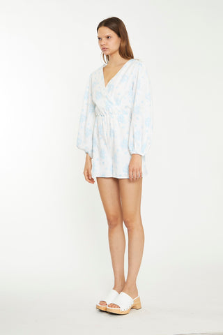 Blue Wallpaper Floral Wrap Playsuit