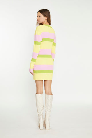 Candy Pastel Stripe Button-Through Rib-Knit Mini Dress