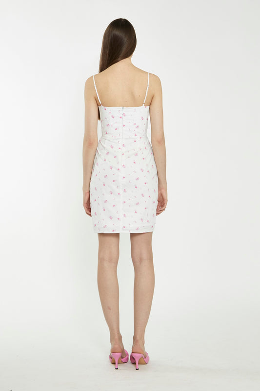 White Pink Floral Corset Mini-Dress