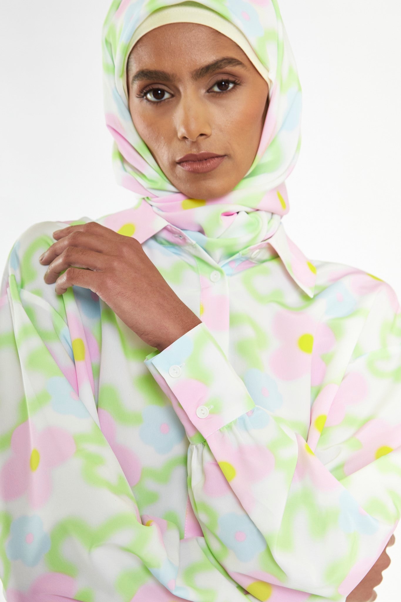 Multi Blurred Floral Headscarf
