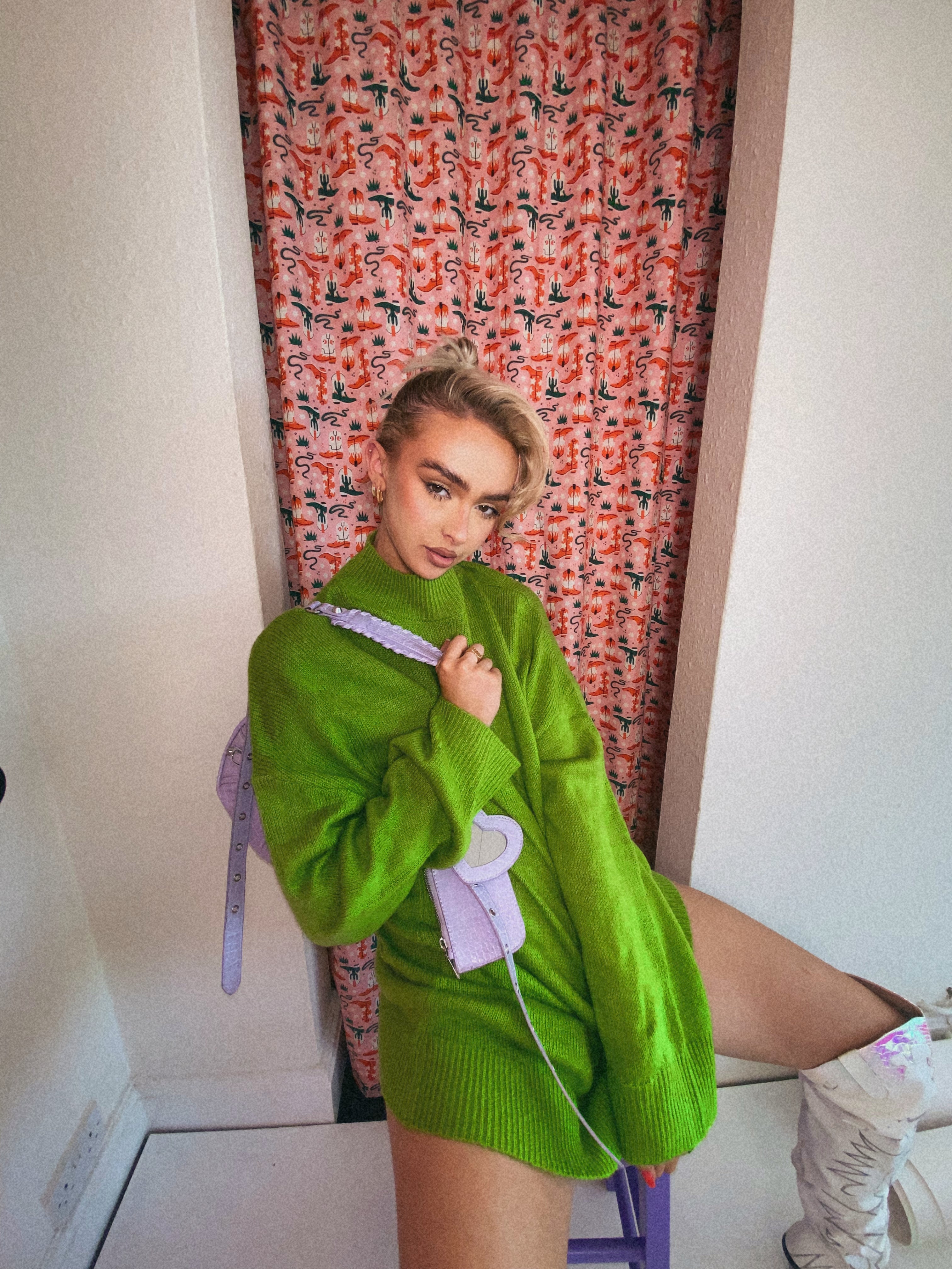 Glamorous Bright Green Knitted Mini Jumper Dress