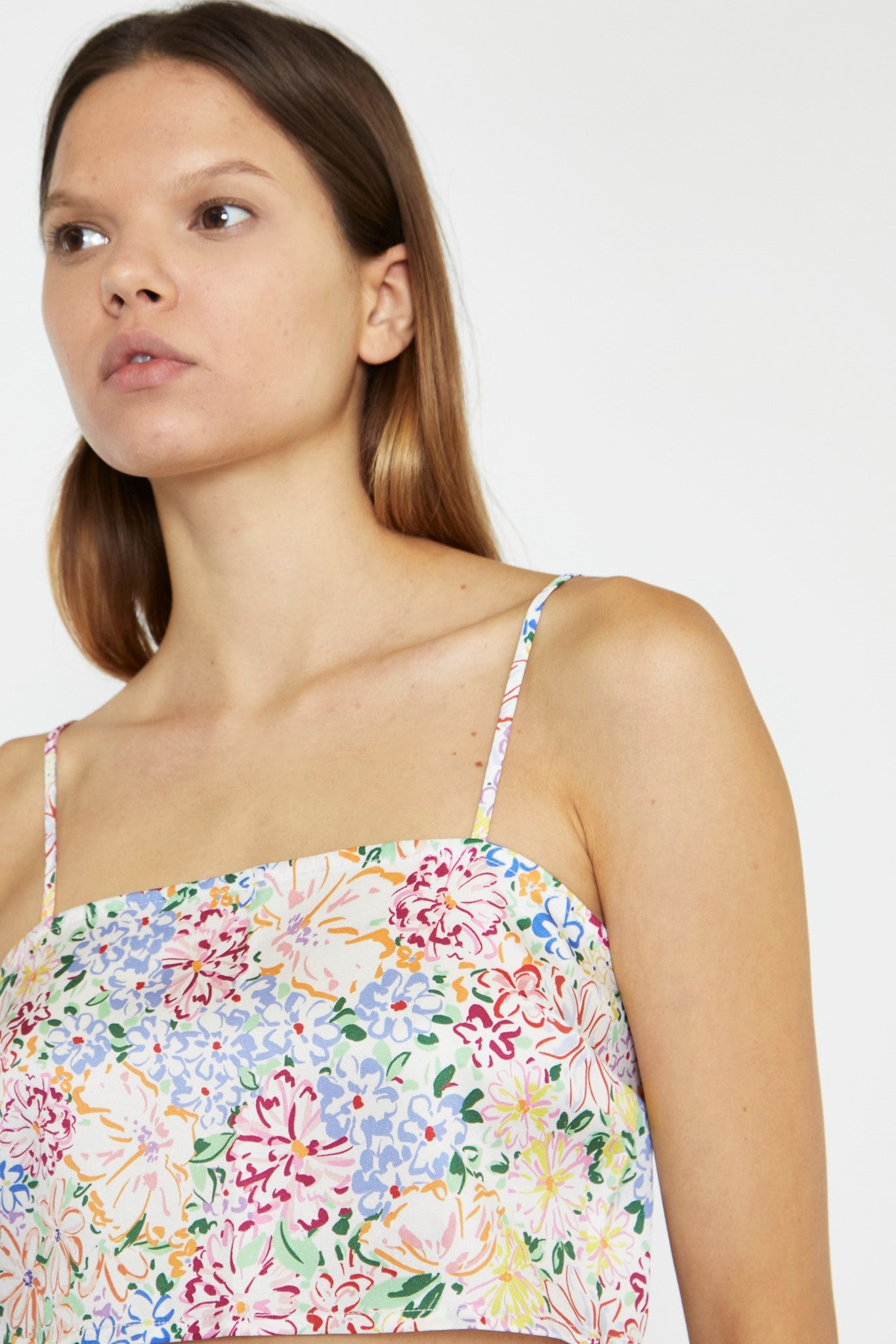 Painted Multi-Floral Open Back Crop-Top