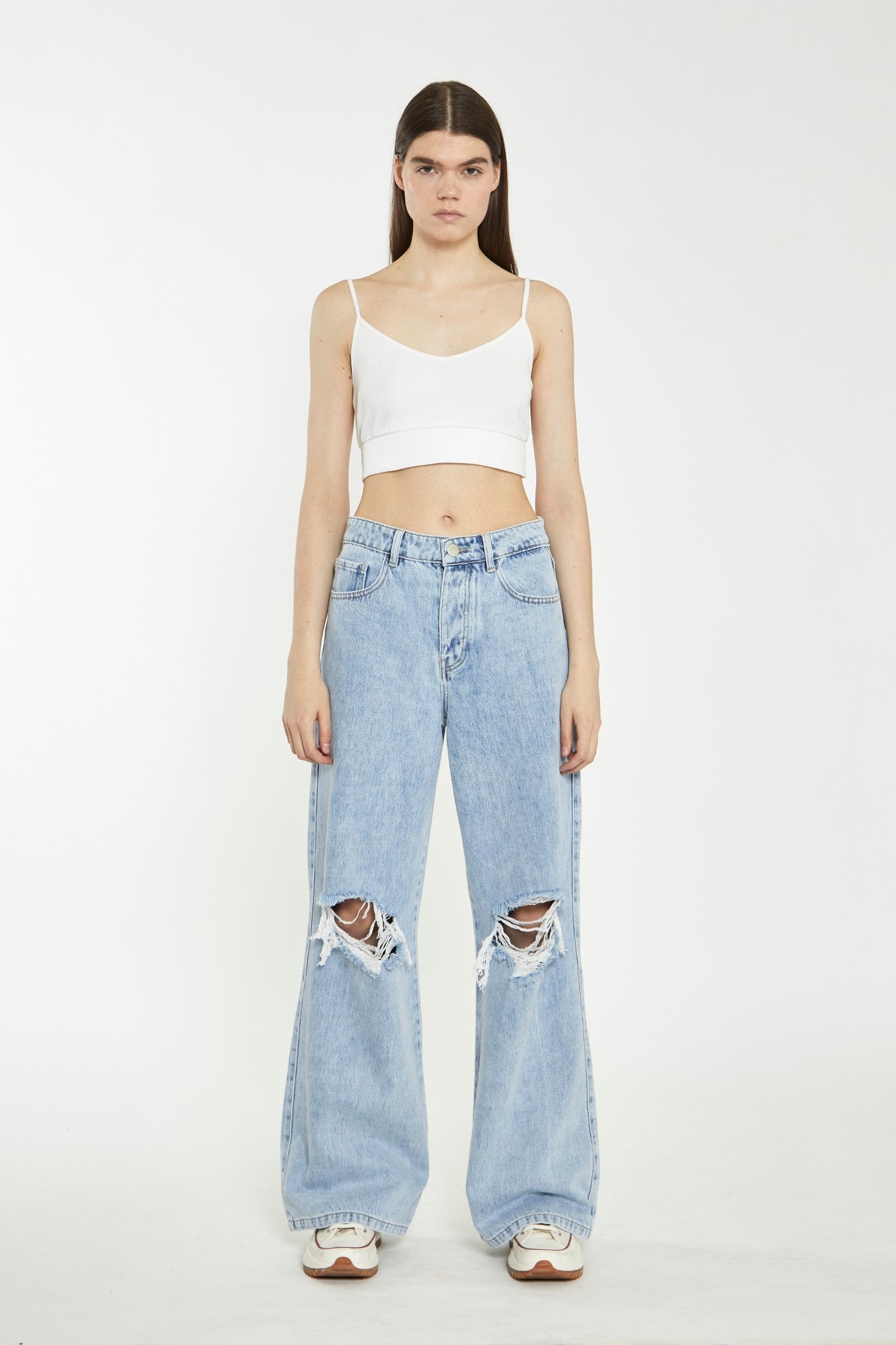 Light Stonewash Wide-Leg Ripped Jeans Glamorous