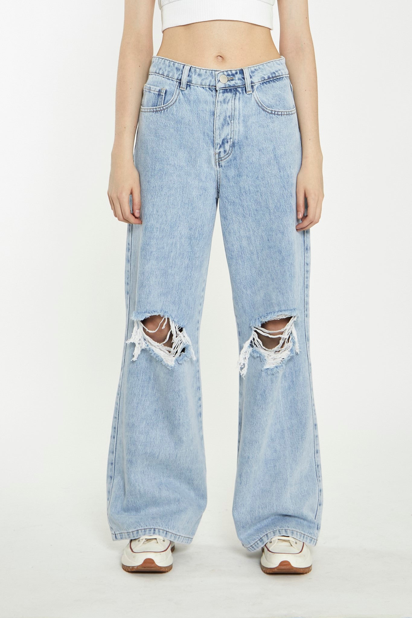 Light Stonewash Wide-Leg Ripped Jeans Glamorous