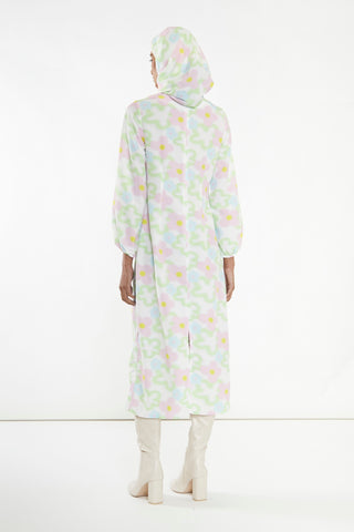 Multi Blurred Floral Long-Sleeve Midi-Dress