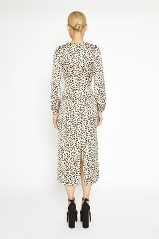 Glamorous Natural White Leopard print Long Sleeve Midi Dress