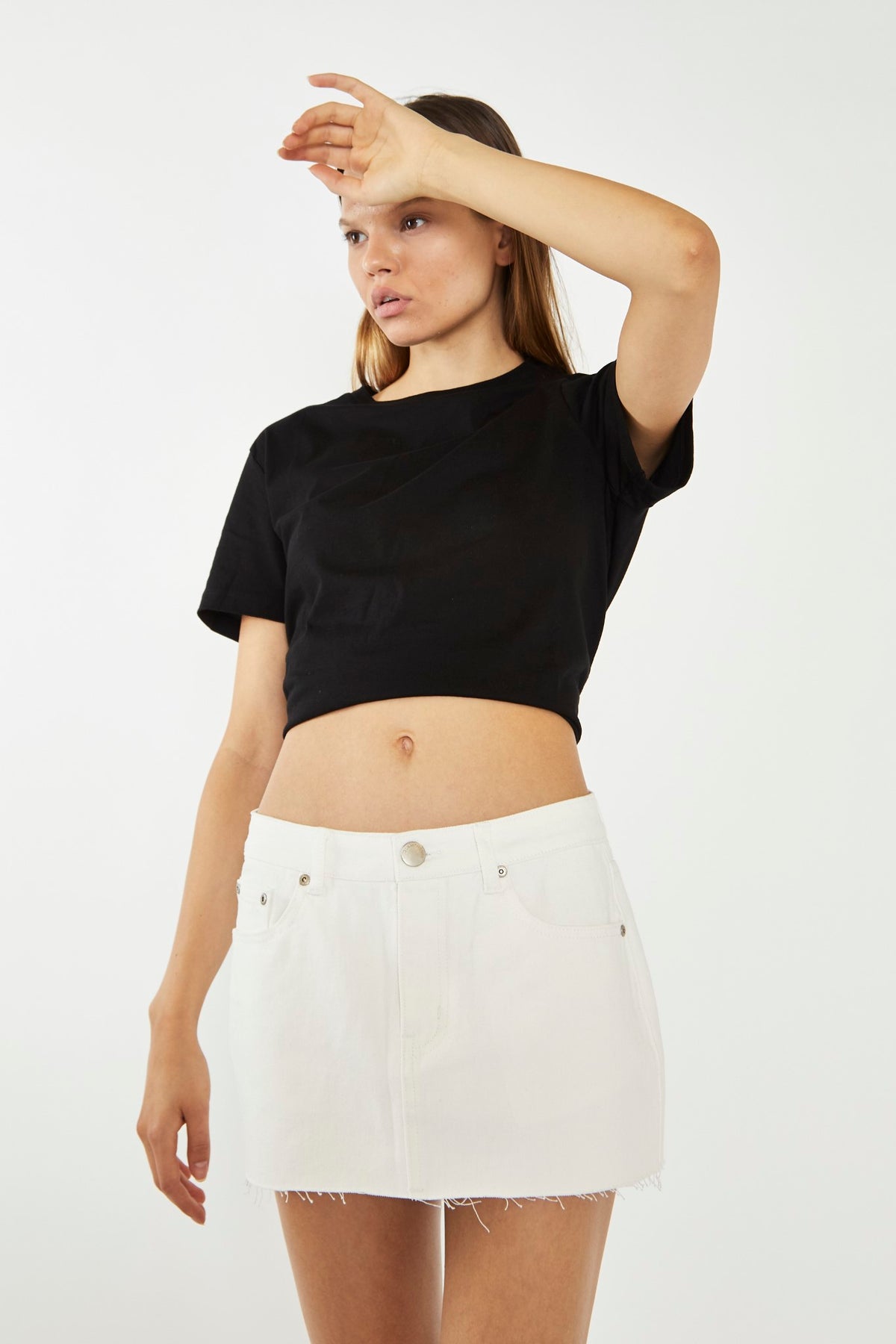 White Low-Waisted Denim Mini-Skirt