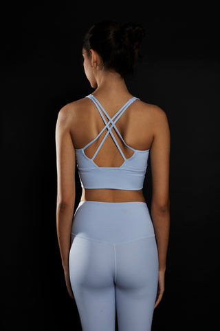 Light Blue Cross Back Sports Bra