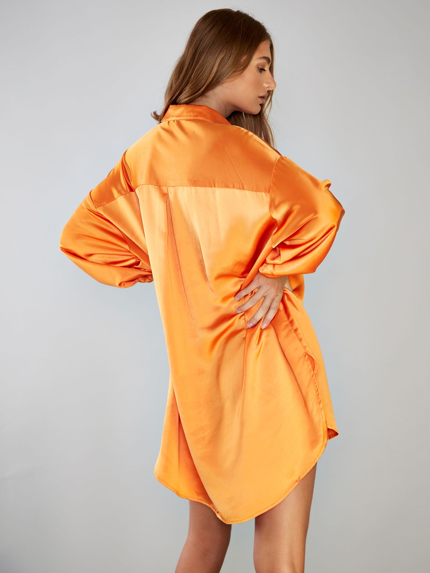 Glamorous Orange Oversized Satin Shirt Dress