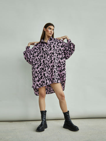 Glamorous Dusty Lilac Sketch Animal Print Shirt Dress