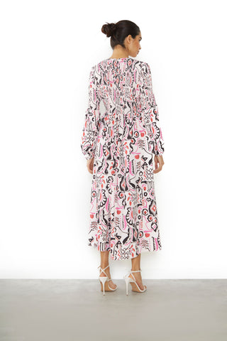 Glamorous Multi Abstract Long Sleeve Midi Dress