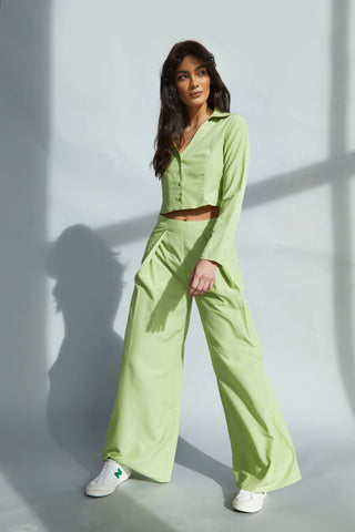 Glamorous Lily Green High Waisted Wide Leg Trousers