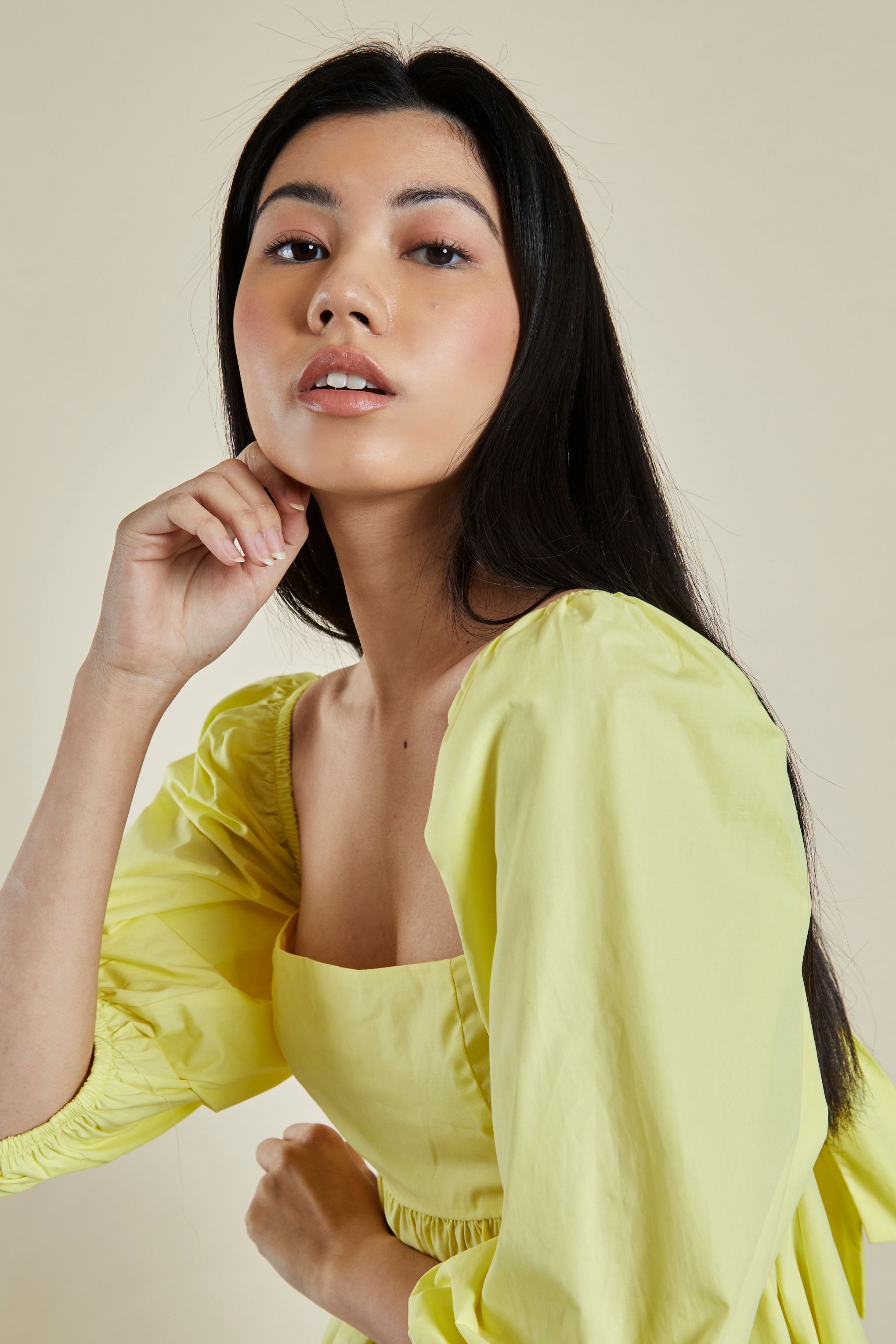 Glamorous Yellow Puff shoulder Tie Back Mini Dress