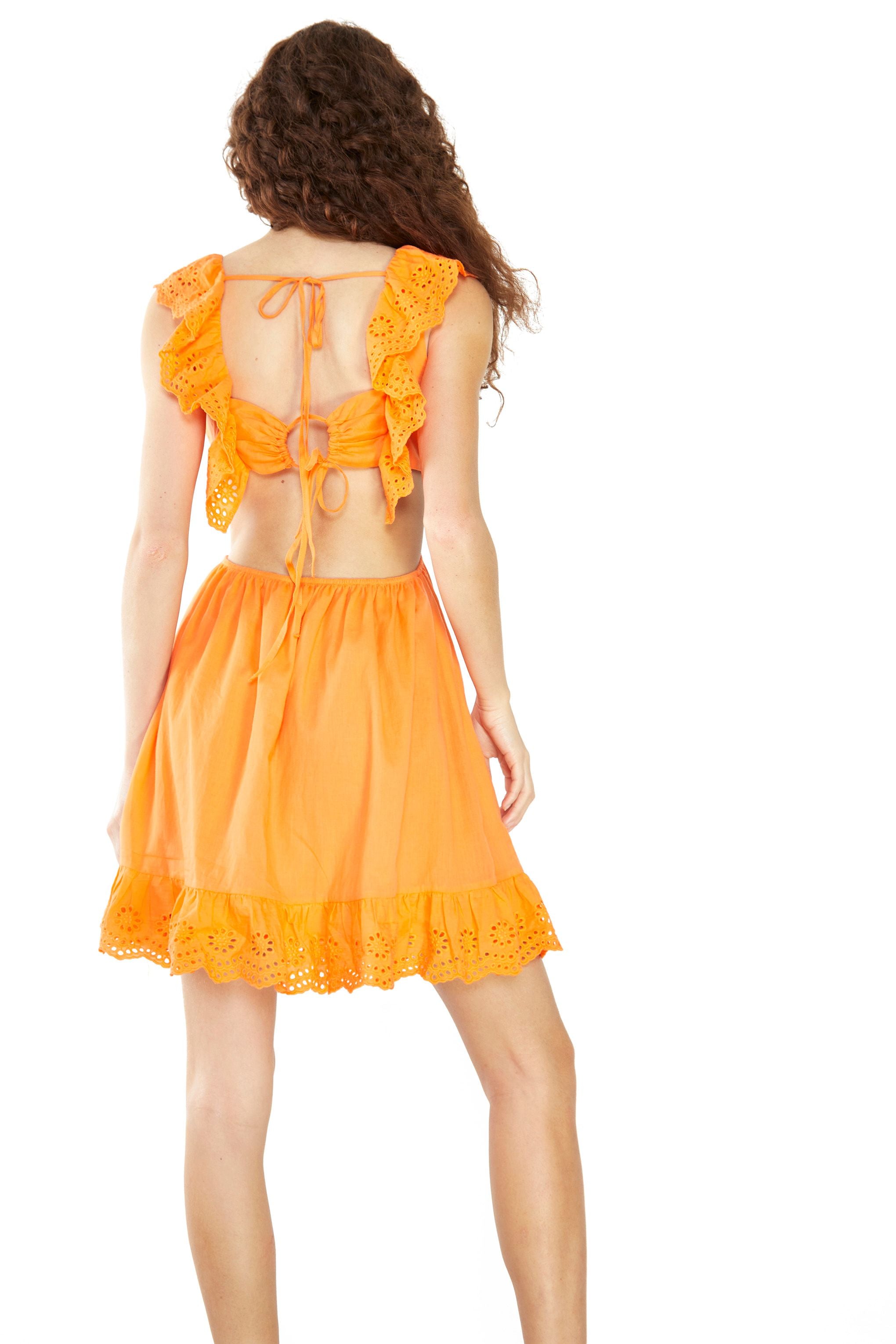 Glamorous Tangerine Ruffle Open Back Tie Mini Dress