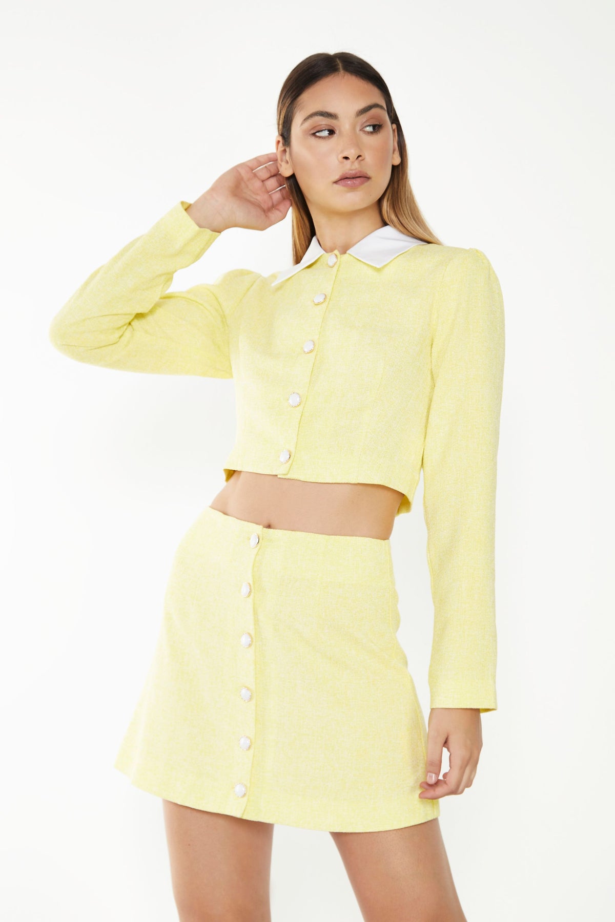Glamorous Yellow Tweed Mini Skirt