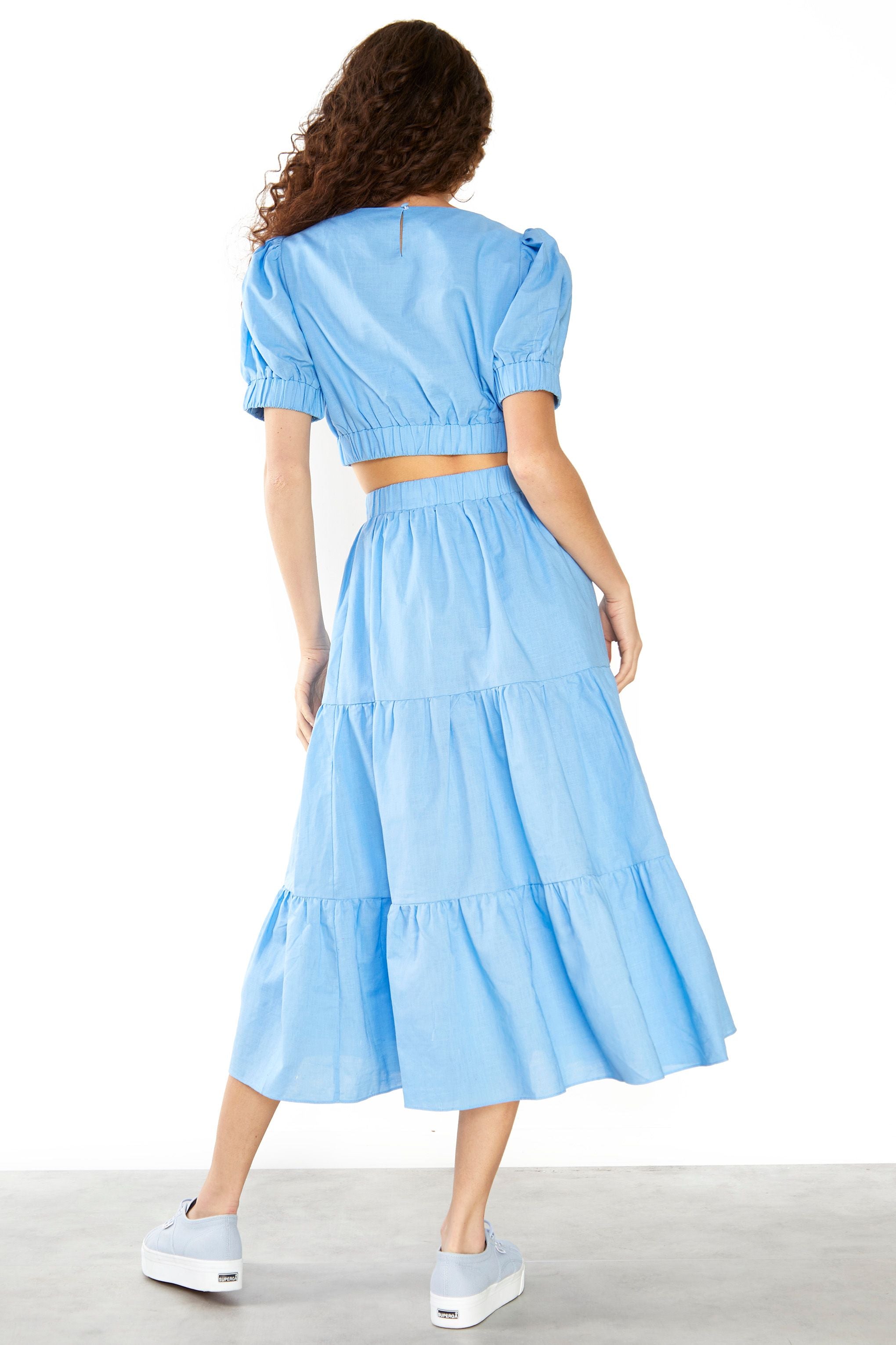 Glamorous Cornflower Blue Tiered Midi Skirt