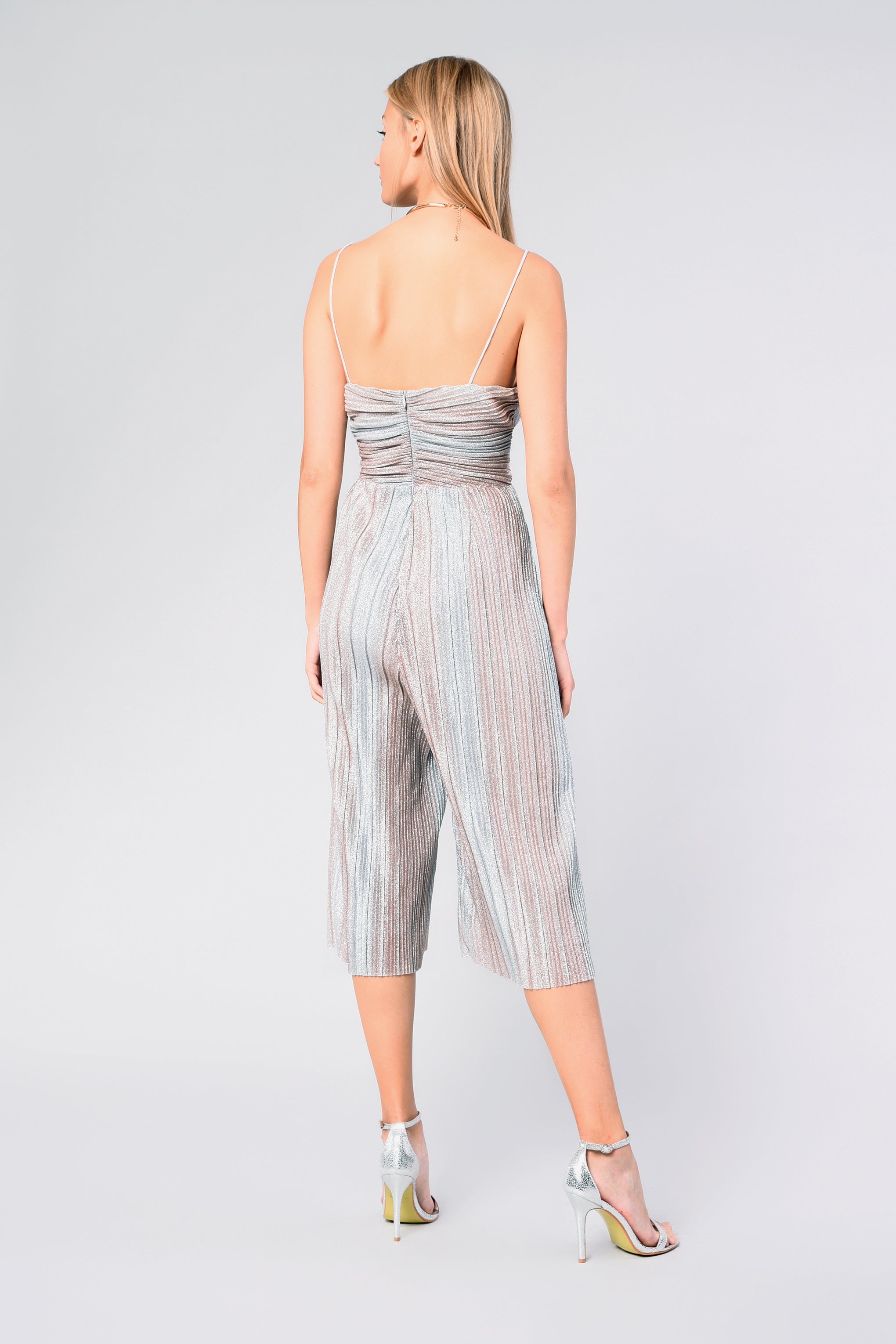 Glamorous Light Gold Silver Ruched Jumpsuit