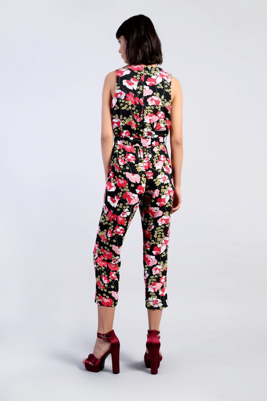 Glamorous Black Retro Floral  3/4 Length Sleeveless Jumpsuit