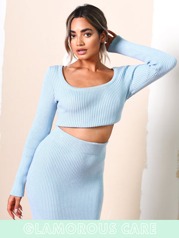 Glamorous Care Light Blue Ribbed Crop Top