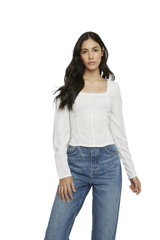 Glamorous Off White Square Neck Long Sleeve Blouse