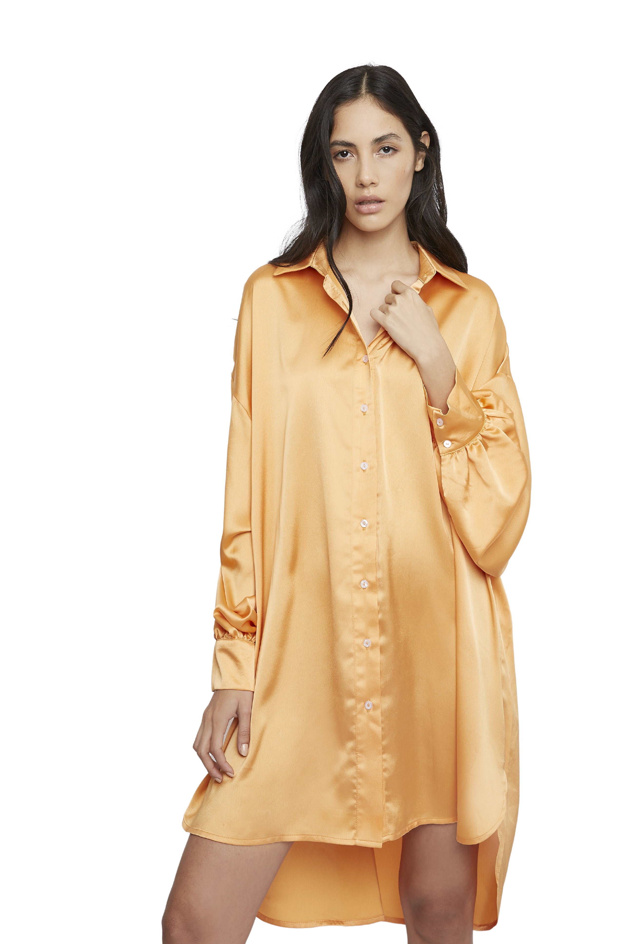 Glamorous Light Orange Oversized Satin Shirt Dress Glamorous Light Orange Oversized Satin Shirt Dress