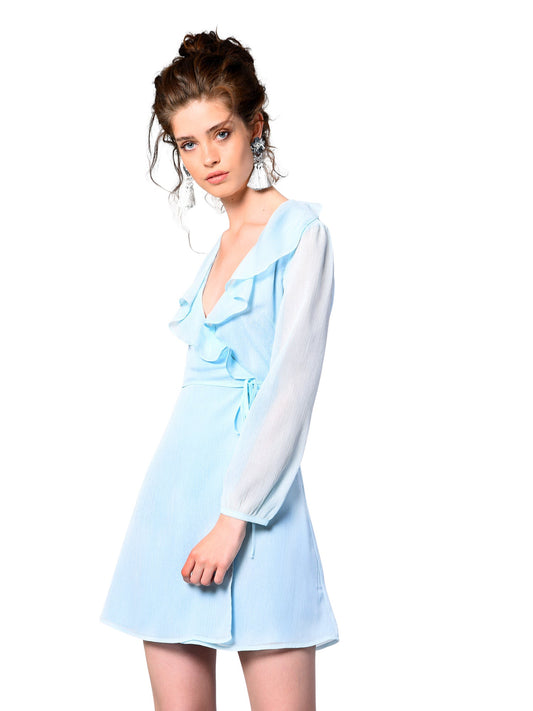 Glamorous Light Aqua Metallic Long Sleeve Wrap Dress