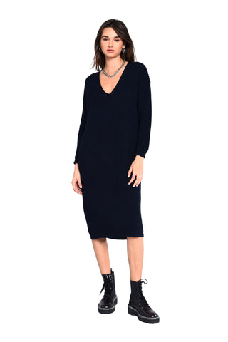 Glamorous Black Ribbed V-Neck Long Sleeve Midi Jumper Dress